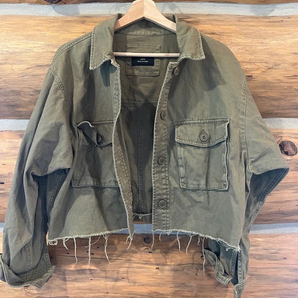 Love Tree Cropped Green Frayed Hem Military Jacket - Picture 1 of 2